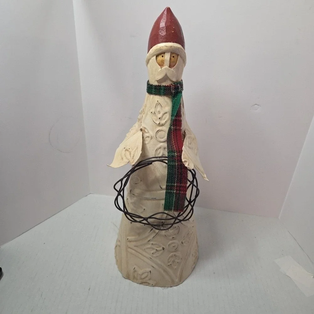 Midwest Cannon Falls Tile Santa W/Wire Wreath Tree Topper Folk Metal Cream W/Box